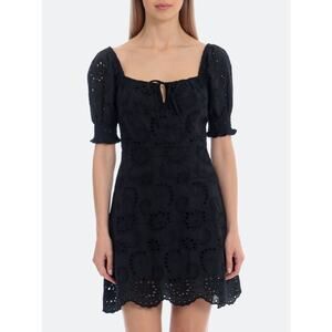 7 For All Mankind Black Black Eyelet Puff Sleeve Dress Size XL
